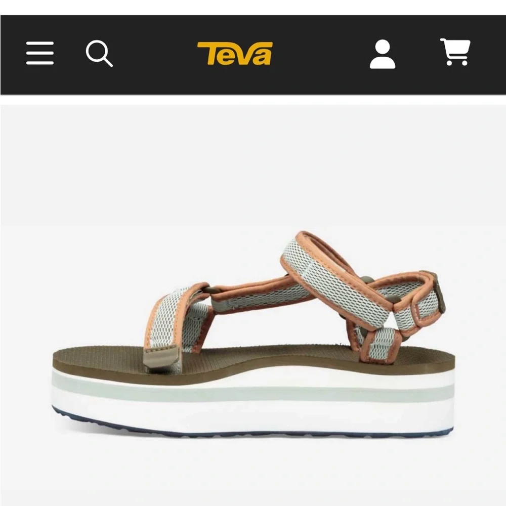 Teva Flatform Universal Mesh Print Women's Wedge Sandal Dark Olive SeaFoam - Picture 3 of 11